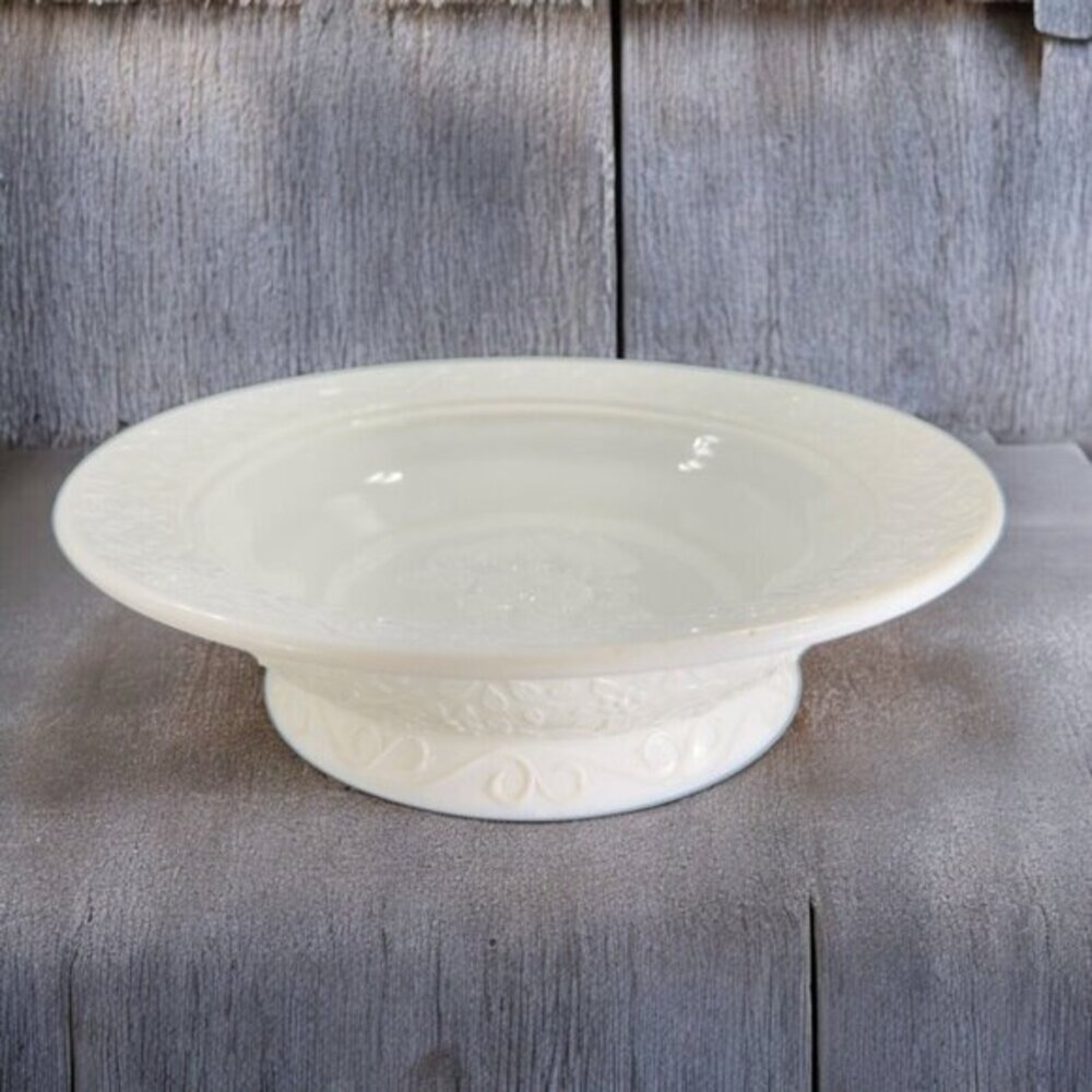 Antique Challinor & Taylor Tree of Life Milk Glass White Dish Bowl Flower‎